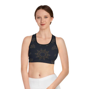 Stylish Sports Bra Navy Blue Mandala Pattern - Dipaliz - s / Black Stitching - Bras
