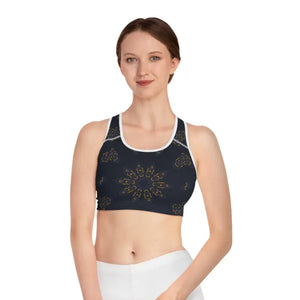 Stylish Sports Bra Navy Blue Mandala Pattern - Dipaliz - s / White Stitching - Bras
