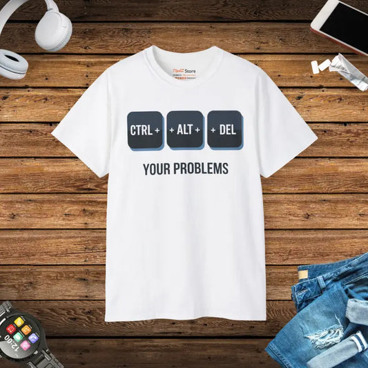 Ctrl Alt Del your Worries Unisex Ultra Cotton Tee - White / s T-shirt