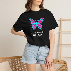 Ctrl + Alt + Slay Butterfly Graphic T-shirt - Vaporwave Retro Gaming Tee - T-shirts