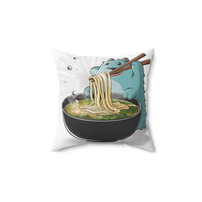 Cute Monster Savoring Ramen Spun Polyester Square Pillow - 14’’ × Home Decor