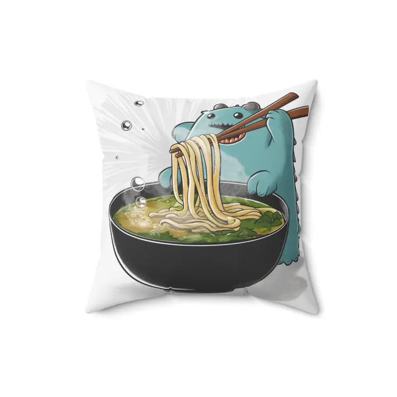 Cute Monster Savoring Ramen Spun Polyester Square Pillow - 16’’ × Home Decor