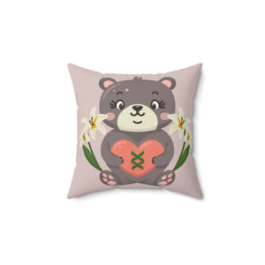 Teddy Bear Square Pillow - Polyester Heart Design - Dipaliz - 14’’ × - Throw Pillows