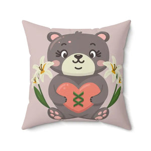 Teddy Bear Square Pillow - Polyester Heart Design - Dipaliz - Throw Pillows