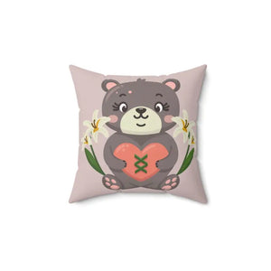 Teddy Bear Square Pillow - Polyester Heart Design - Dipaliz - Throw Pillows