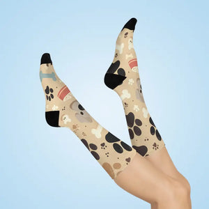 Cushioned Crew Socks - Adorable Dog Paw Prints - Dipaliz - White / one Size / 3/4