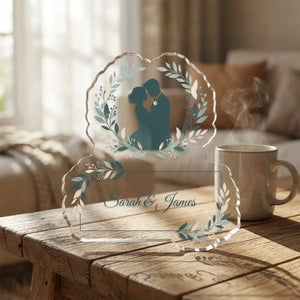 Custom Couple Acrylic Statue – Personalized ?Sarah & James’ Wedding Keepsake - 5’’ x / Transparent - Home Decor