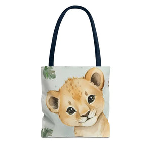 Bags - Cute Baby Lion Tote Bag - Watercolor Safari Print - Dipaliz 13’’ × / Navy