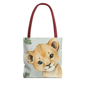 Bags - Cute Baby Lion Tote Bag - Watercolor Safari Print - Dipaliz 13’’ × / Red