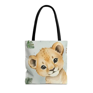 Bags - Cute Baby Lion Tote Bag - Watercolor Safari Print - Dipaliz 16’’ × / Black