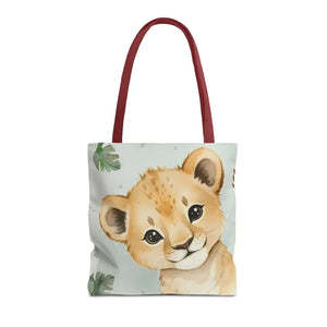 Bags - Cute Baby Lion Tote Bag - Watercolor Safari Print - Dipaliz 16’’ × / Red