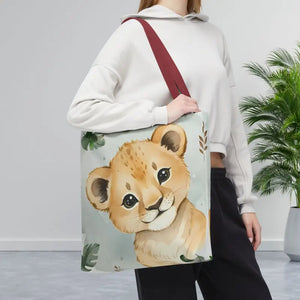 Bags - Cute Baby Lion Tote Bag - Watercolor Safari Print - Dipaliz 18’’ × / Red