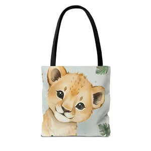 Bags - Cute Baby Lion Tote Bag - Watercolor Safari Print - Dipaliz