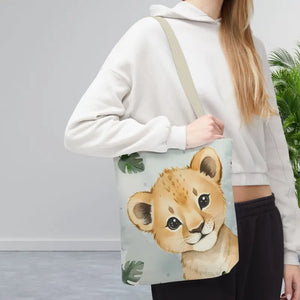 Bags - Cute Baby Lion Tote Bag - Watercolor Safari Print - Dipaliz