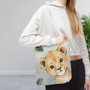 Bags - Cute Baby Lion Tote Bag - Watercolor Safari Print - Dipaliz