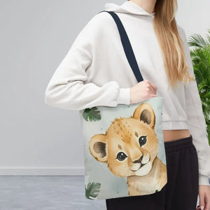 Bags - Cute Baby Lion Tote Bag - Watercolor Safari Print - Dipaliz