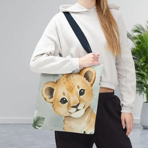 Bags - Cute Baby Lion Tote Bag - Watercolor Safari Print - Dipaliz