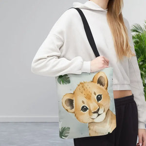 Bags - Cute Baby Lion Tote Bag - Watercolor Safari Print - Dipaliz