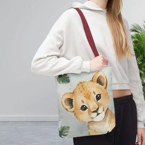 Bags - Cute Baby Lion Tote Bag - Watercolor Safari Print - Dipaliz