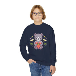 Kids Clothes - Youth Crewneck Sweatshirt - Cute Bear Heart Design - Dipaliz