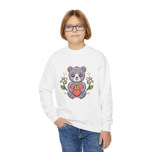 Kids Clothes - Youth Crewneck Sweatshirt - Cute Bear Heart Design - Dipaliz