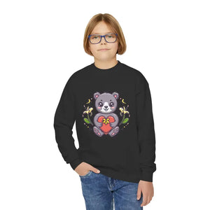 Kids Clothes - Youth Crewneck Sweatshirt - Cute Bear Heart Design - Dipaliz