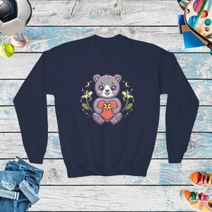 Kids Clothes - Youth Crewneck Sweatshirt - Cute Bear Heart Design - Dipaliz Navy / Xs
