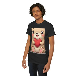 Adorable Unisex Heavy Cotton Tee Bear Heart Design - Dipaliz - T-shirts