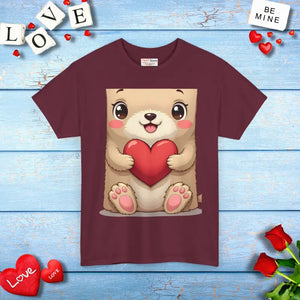 Adorable Unisex Heavy Cotton Tee Bear Heart Design - Dipaliz - T-shirts