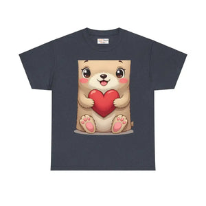 Adorable Unisex Heavy Cotton Tee Bear Heart Design - Dipaliz - Heather Navy / s - T-shirts