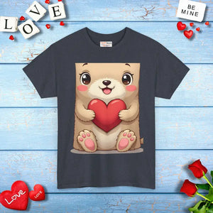 Adorable Unisex Heavy Cotton Tee Bear Heart Design - Dipaliz - T-shirts