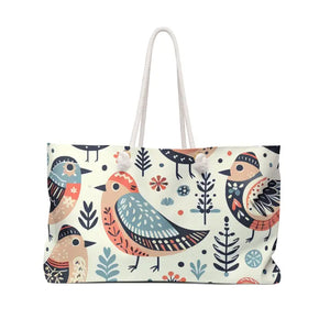Cute Birds Weekender Bag - Colorful Tropical Tote - Dipaliz - 24’’ × 13’’ - Bags