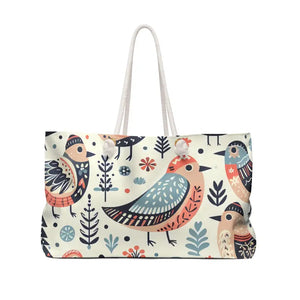 Cute Birds Weekender Bag - Colorful Tropical Tote - Dipaliz - 24’’ × 13’’ - Bags