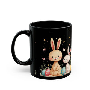 Playful Bunny Easter Mug - Glossy Black Ceramic - Dipaliz - Mugs