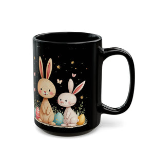 Playful Bunny Easter Mug - Glossy Black Ceramic - Dipaliz - Mugs