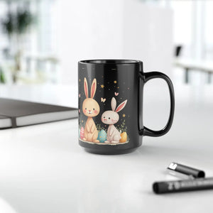 Playful Bunny Easter Mug - Glossy Black Ceramic - Dipaliz - Mugs