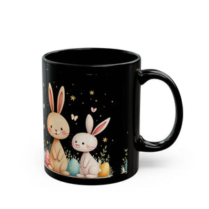 Playful Bunny Easter Mug - Glossy Black Ceramic - Dipaliz - Mugs