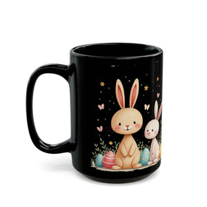 Playful Bunny Easter Mug - Glossy Black Ceramic - Dipaliz - Mugs
