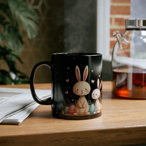 Playful Bunny Easter Mug - Glossy Black Ceramic - Dipaliz - Mugs