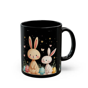 Playful Bunny Easter Mug - Glossy Black Ceramic - Dipaliz - Mugs
