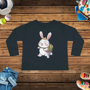 Cute Bunny Toddler Long Sleeve Tee - Playful Spring Top - Dipaliz - 2t / Black - T-shirts