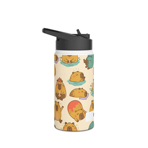 Cute Capybara Pattern Stainless Steel Water Bottle, Personalized Name Option - Bottles