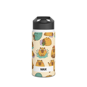 Cute Capybara Pattern Stainless Steel Water Bottle, Personalized Name Option - Bottles