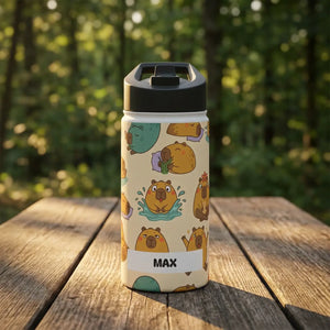 Cute Capybara Pattern Stainless Steel Water Bottle, Personalized Name Option - Bottles