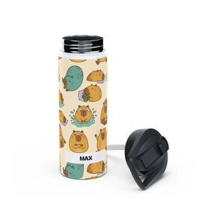 Cute Capybara Pattern Stainless Steel Water Bottle, Personalized Name Option - Bottles