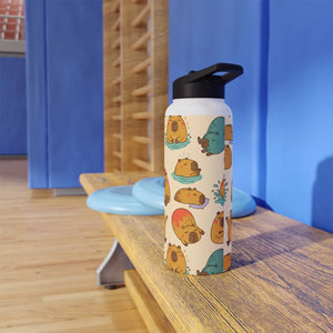 Cute Capybara Pattern Stainless Steel Water Bottle, Personalized Name Option - Bottles