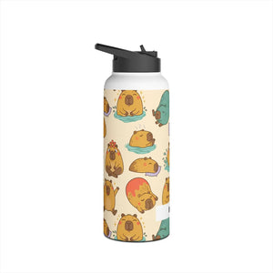 Cute Capybara Pattern Stainless Steel Water Bottle, Personalized Name Option - Bottles