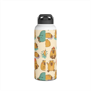 Cute Capybara Pattern Stainless Steel Water Bottle, Personalized Name Option - Bottles
