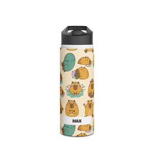 Cute Capybara Pattern Stainless Steel Water Bottle, Personalized Name Option - Bottles