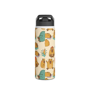 Cute Capybara Pattern Stainless Steel Water Bottle, Personalized Name Option - Bottles